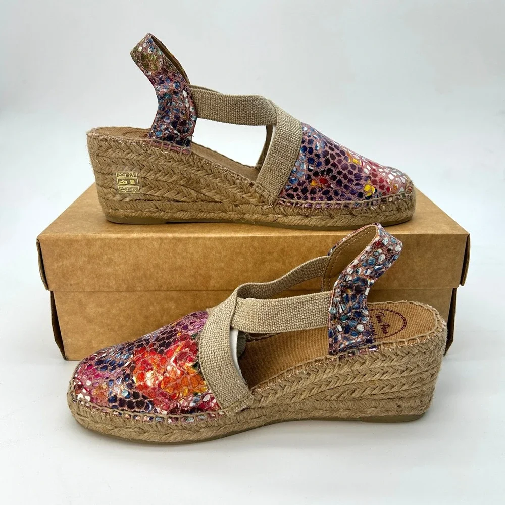 Wedge Espadrille Sandals Toni Pons Telva Womens Sz 6.5 Colorful Floral Print NEW